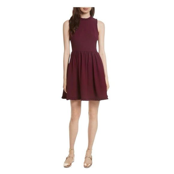 KATE SPADE Ruffle Fit And Flare Dress In Deep Cherry size 8 - Picture 1 of 11